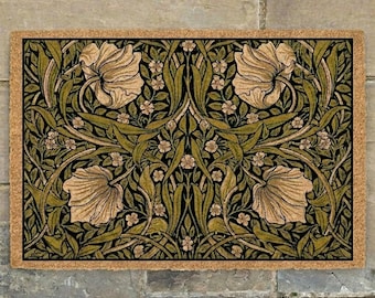 Felpudo Pimpernel de William Morris, felpudo botánico floral de bienvenida, alfombra de estilo Arts & Crafts.