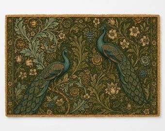 Felpudo Jardín Pavo Real / Felpudo de bienvenida de fibra de coco Walter Crane Arts & Crafts