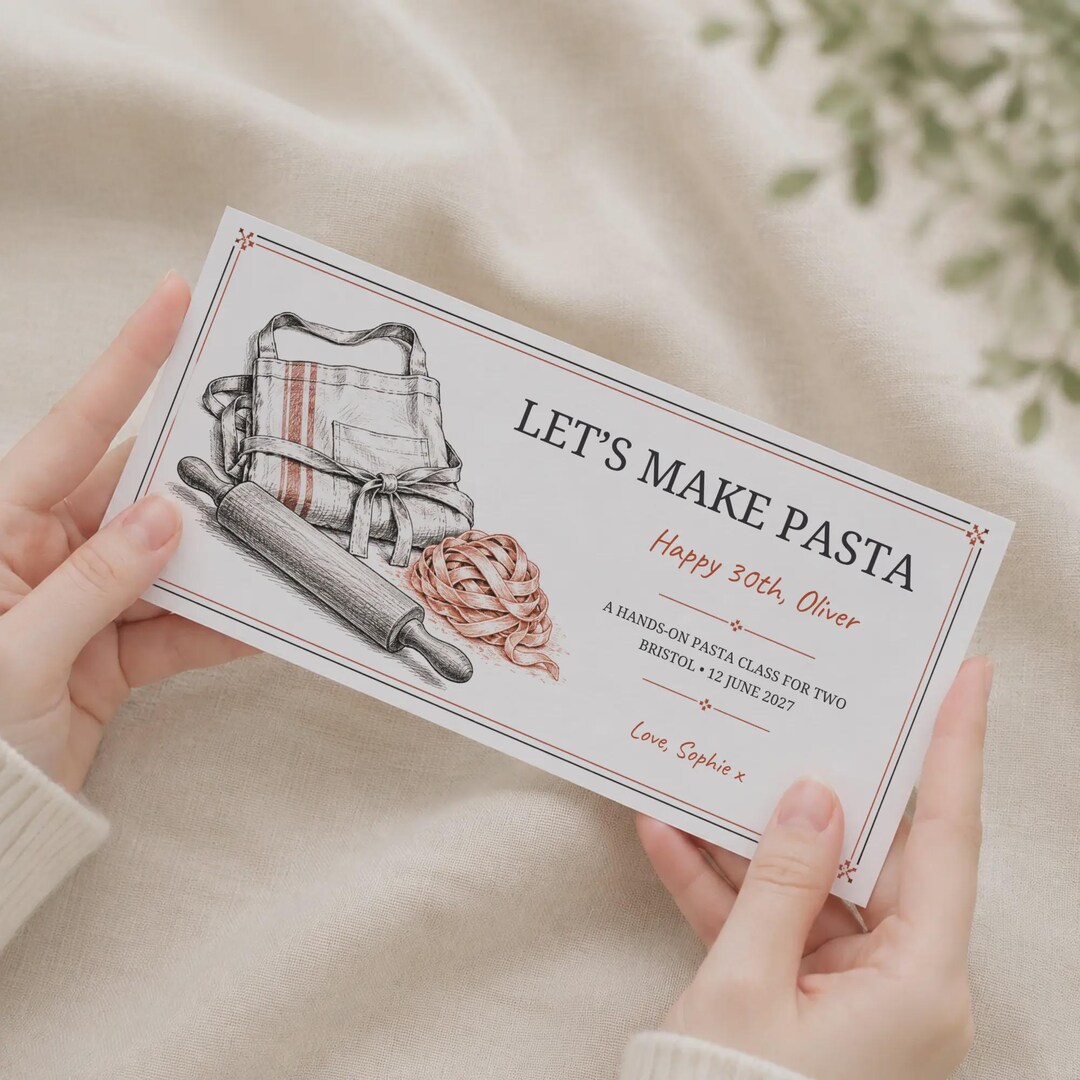Personalized Pasta Making Class Voucher for a Hands on Cooking Gift - Etsy