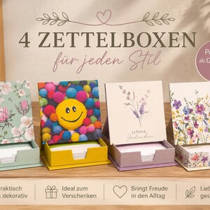 Zettelbox mit Notizzetteln | Geschenk für Kollegin, Lehrer, Büro & Schreibtisch | Memo Box | Notizzettelhalter | verschiedene Designs