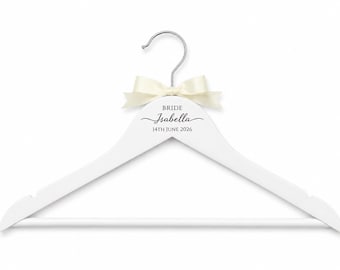 Percha de boda, percha personalizada para la fiesta nupcial, regalo para el vestido de la novia y las damas de honor con nombre y fecha.