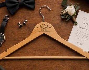 Personalised Wooden Wedding Hanger Engraved Groom Best Man Groomsman Gift