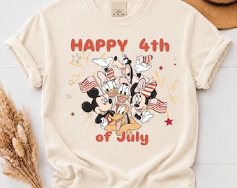 Vintage Cartoon Friends 4th of July Shirt, Patriotic USA Independence Day Tee, Retro American Flag Holiday Family Matching Tee