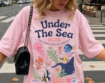 Koszulka z grafiką „Under The Sea Club”, letnia koszulka „Ocean Friends”, koszulka „Just Keep Swimming”, odzież na wakacje na plaży