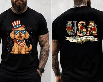 Patriotic Dog USA 250 Years Freedom Shirt, 4th of July Puppy Tee