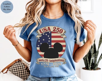 Mickey-shirt 250e verjaardag VS, T-shirt Patriotic America 1776-2026, rood wit blauw Independence Day T-shirt