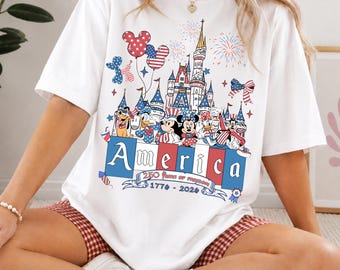 Mickey en vrienden patriottisch Disney-shirt, 4 juli VS-T-shirt, Amerika 250-jarig jubileumshirt, Disney Family Vacation-T-shirt