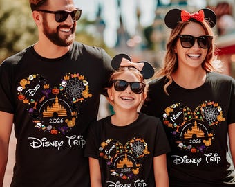 Gepersonaliseerde Disney Halloween-gezinsuitstapje 2026, bijpassend T-shirt voor familievakantie, outfit moeder vader kind Spooky Castle