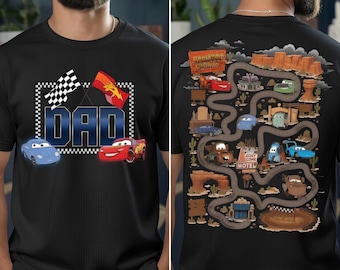Dubbelzijdig Pixar Cars radiatorveren kaartshirt, Play Cars On Dad Tee, grappig shirt vader autobaan, Vaderdagcadeau, Cars Movie Tee