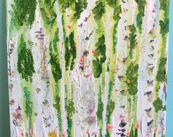 Forest Canvas Wall Painting, tree artwork, Contemporary Art, birch tree painting original,Living Room Wall Art, impasto tree, fine art