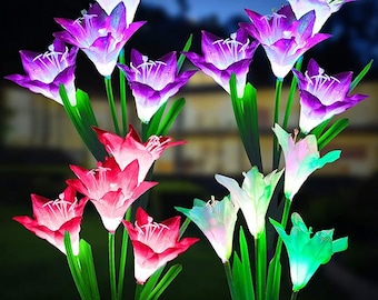 Solar Lily Flower Garden Lights Outdoor Waterproof 7 Color Changing Patio Yard Decor Gift for Mom 4 Pack