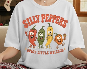 Camiseta Silly Peppers, Camiseta divertida de colores de chiles para sentirse bien, Camiseta de comida Spicy Little Weirdos, Camiseta con lindo estampado de vegetales