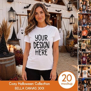 Bella Canvas 3001 Mockup Bundle, Cozy Halloween Shirt Mockup (Digital Download)