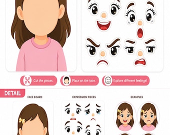 Atividade de Artesanato com Expressões Faciais, Material para Educação Infantil, Jogo de Correspondência de Sentimentos (Download Digital)