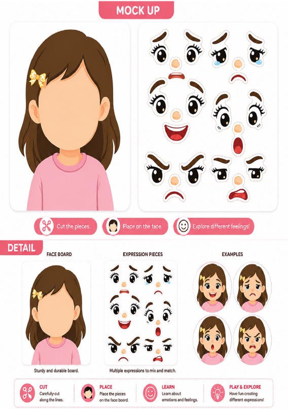 Emotion Face Craft Activity, Preschool SEL Printable, Feelings Matching Game (Digital Download)