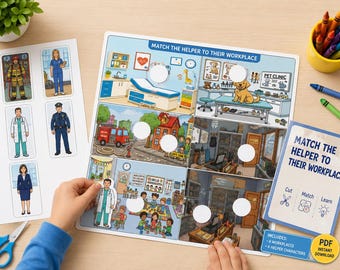 Atividade de recorte e colagem sobre profissionais da comunidade | Jogo de correspondência para pré-escola (Download digital)