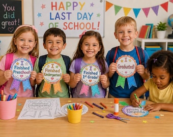 Kit de artesanato com fita para premiação do último dia de aula, para Educação Infantil, Jardim de Infância e 1º ano (Download Digital)
