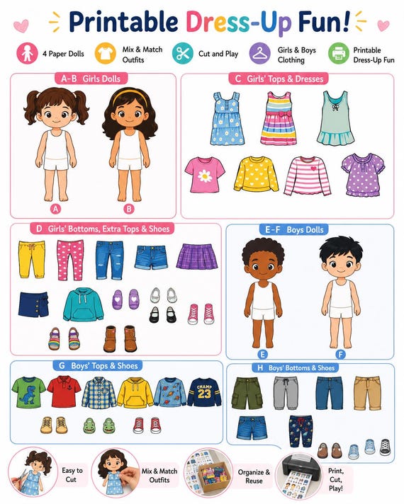 Buy Kids Printable Dress up Activity Bundle, Cut and Paste Clothes (digital Download) Online in India