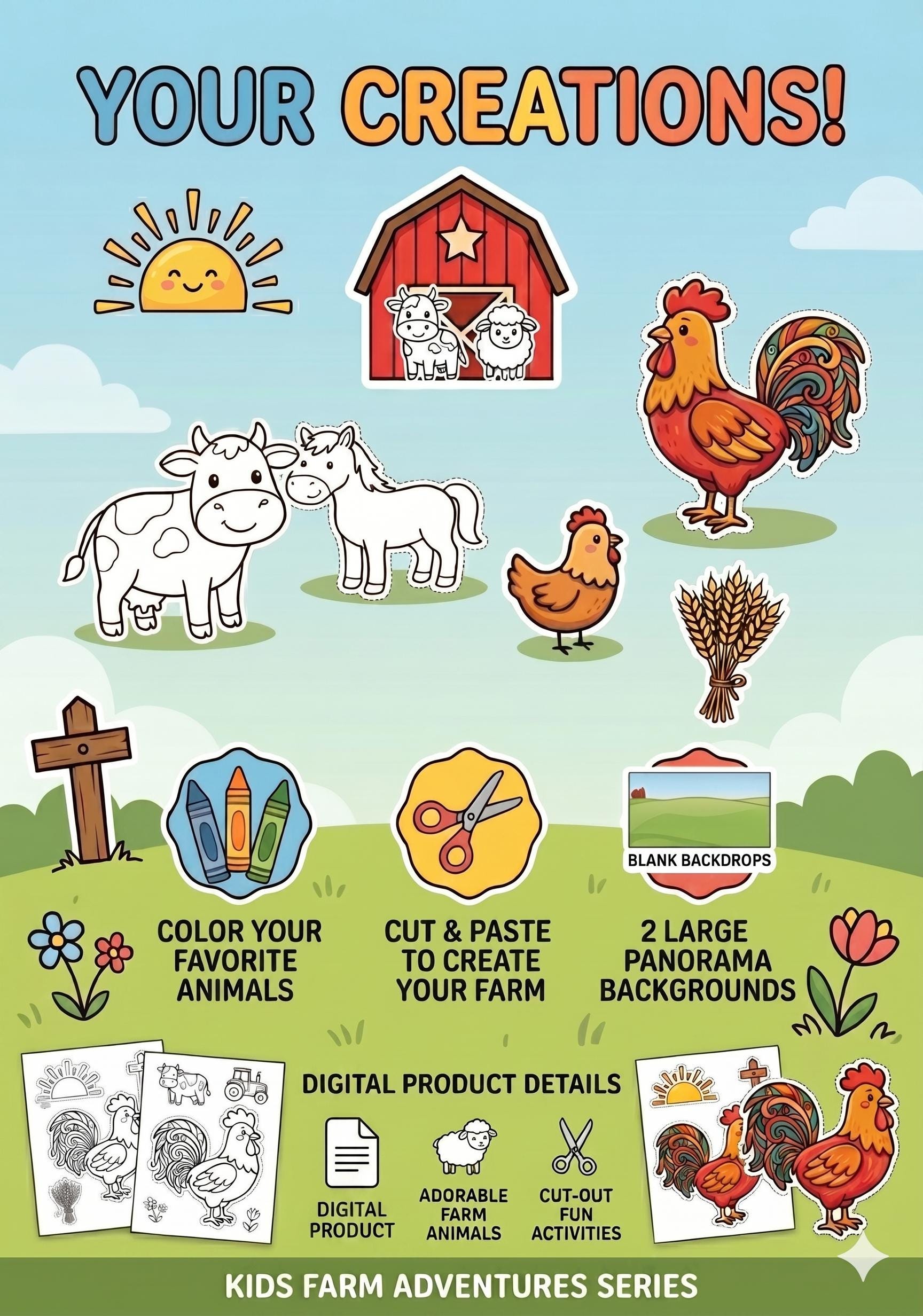 Farm Animals Cut and Paste Printable, Preschool Scissor Skills Activity ...