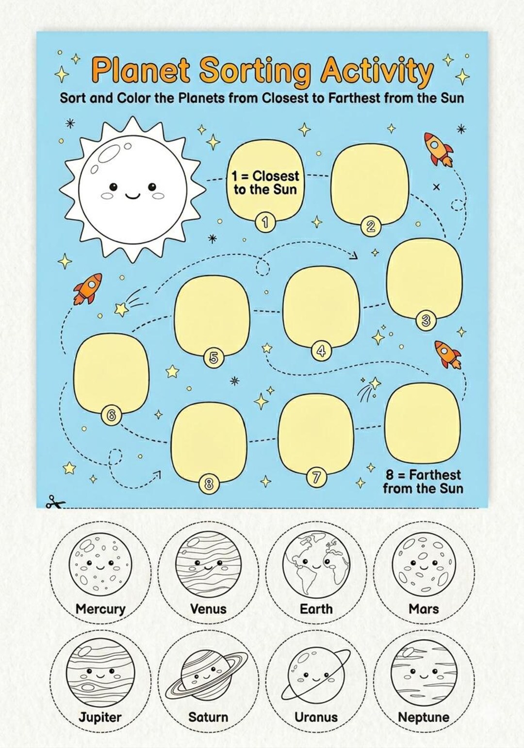 Solar System Planet Sorting Activity, Preschool Space Cut and Paste ...