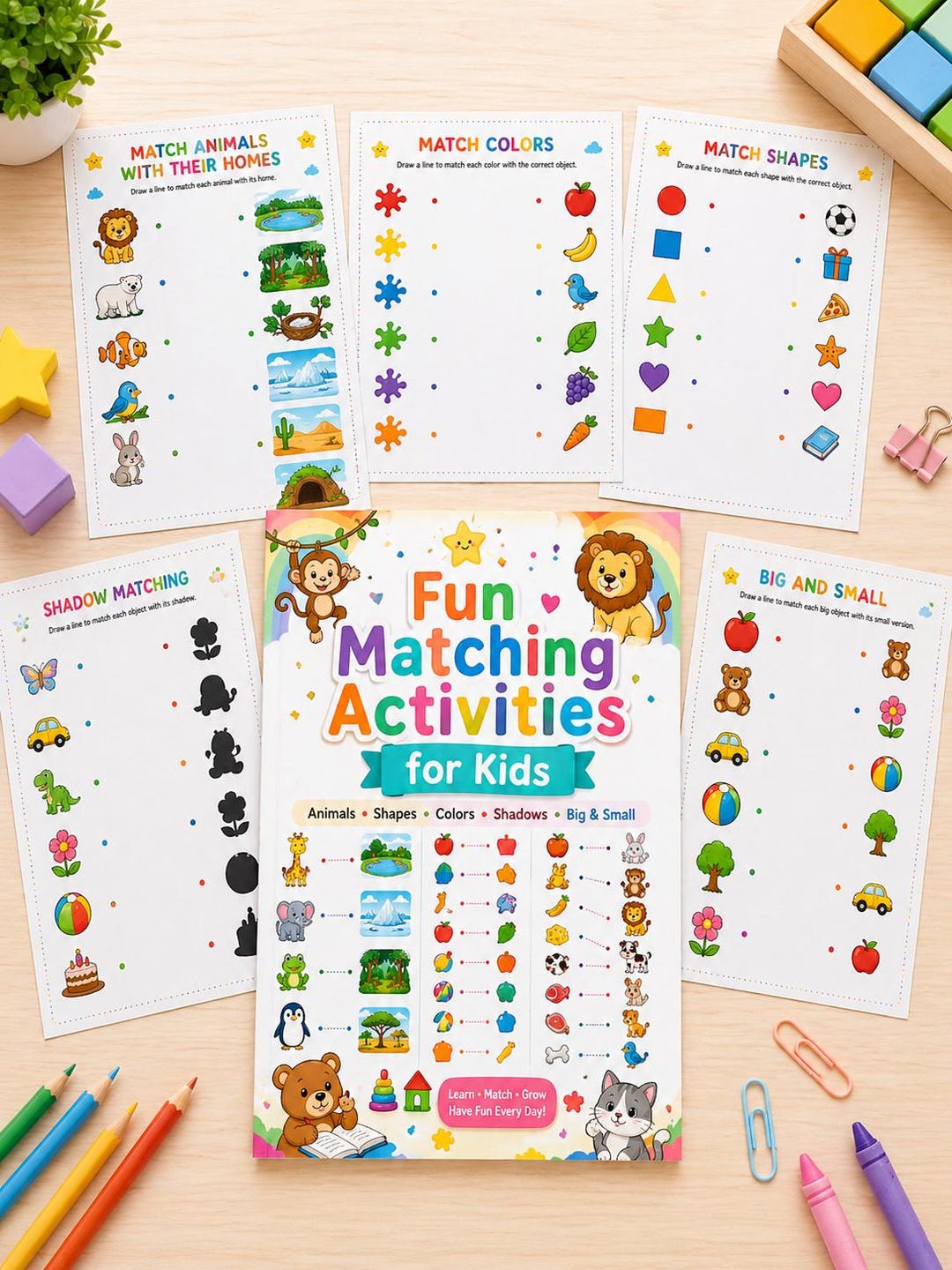 Matching Activities for Kids Printable, Preschool Worksheet Bundle ...