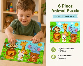 Quebra-cabeça de animais para imprimir | Atividade Montessori para crianças pequenas com 6 peças (Arquivo PDF)