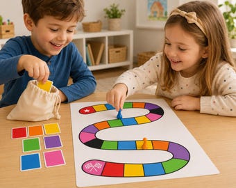 Jogo de tabuleiro para colorir imprimível, atividade de correspondência para pré-escola, Caminho da Serpente (PDF)