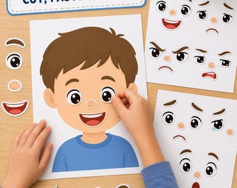 Build the Emotion Face Afdrukbaar voor kinderen, knip- en plakactiviteit, kleuterschool SEL pdf