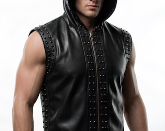 Handgemaakte heren leren bikervest met studs, punkrock vest met spikes, gothic steampunk gilet, zwart leren motorgilet, vest in brandostijl