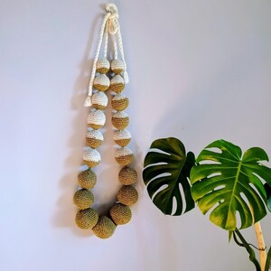 Large Fiber Art Wall Decor, Geometrical Crochet Bead Necklace, Minimalist Wall Hanging, Cotton Rope Sculpture, Unique Neutral Boho Art 80 cm