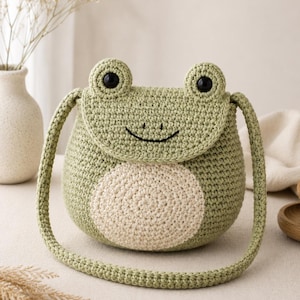 Virkmönster för Grodfjes-axelväska, Amigurumi-väska i PDF-format, handledning för axelväska för barn