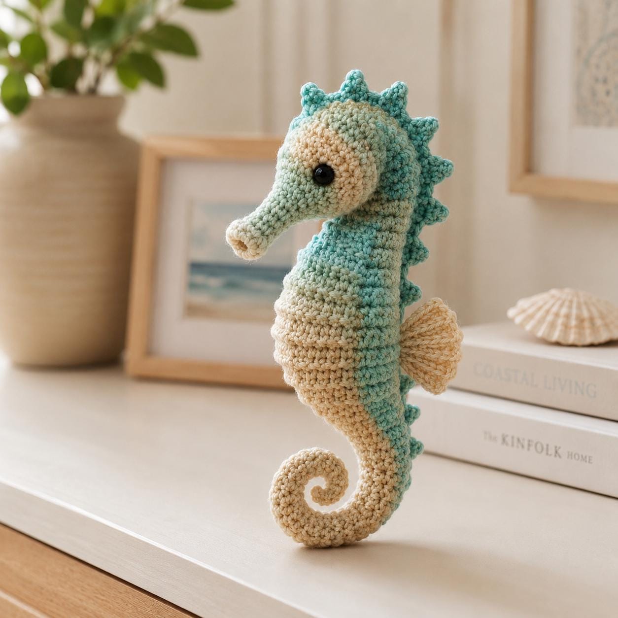 30 Seahorse Crochet Patterns to Make for Ocean-Inspired Gifts, Nursery Decor, and... 22 Seafoam Seahorse Shelf Decor Pattern