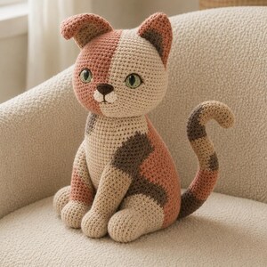Calico Cat Crochet Pattern: Blush Patchwork Sitting Amigurumi PDF Tutorial, 13-Inch Soft Sculpture