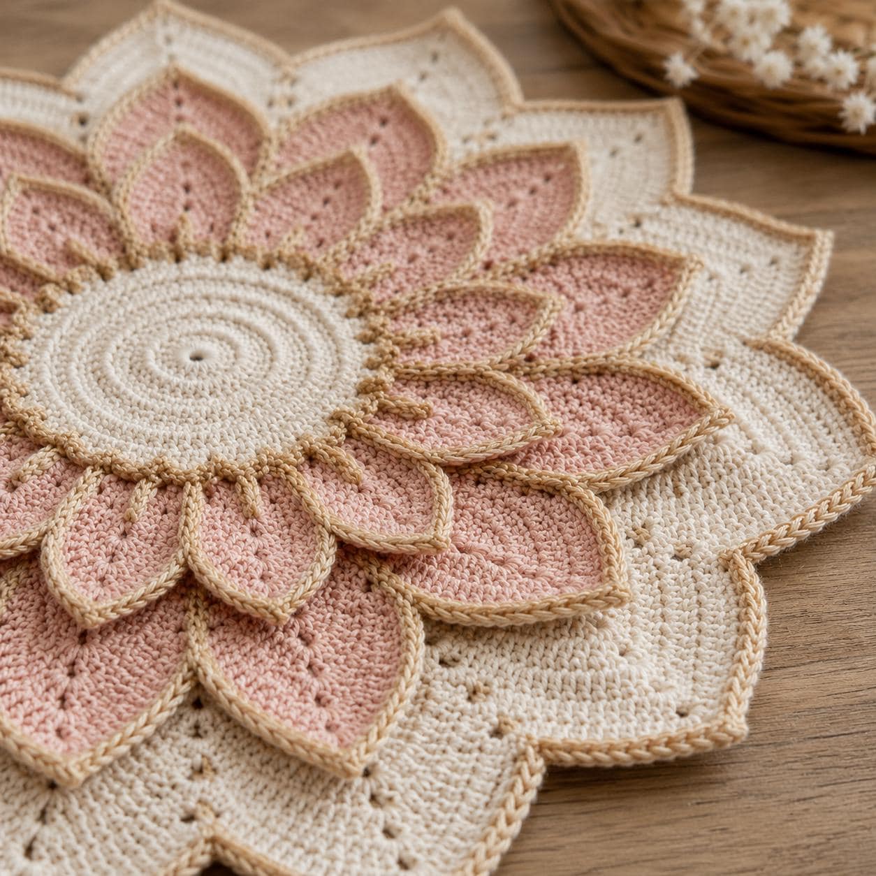 30 Lotus Flower Crochet Patterns for Beautiful Decor, Gifts, and Giftable Makes 20 3D Lotus Blossom Placemat Crochet Pattern