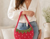 Strawberry Crochet Bag Pattern PDF, Summer Hobo Purse Tutorial, Zipper Shoulder Tote, Cute Fruit Accessory