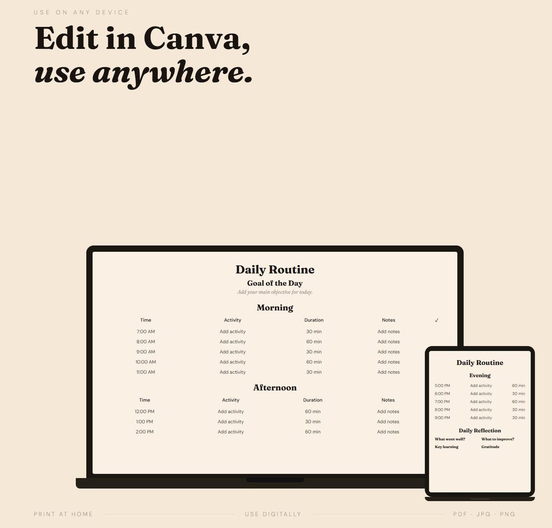 Daily Routine Planner | Editable in Canva - Etsy