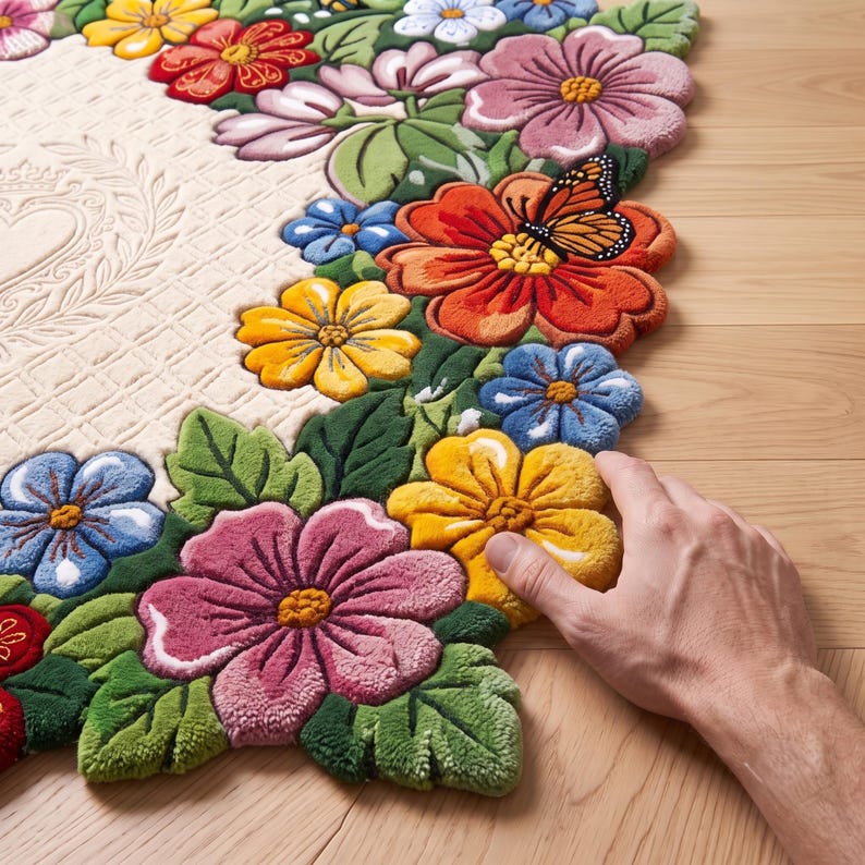 Floral Hand Tufted Rug, Colorful Flower Garden Design, Botanical Area ...