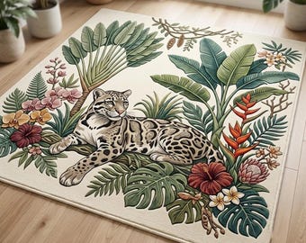 Hand Tufted Leopard  Rug Tropical Botanical Area  Jungle  Rugs For Living Room Carpet Modern Safari Decor 5x7