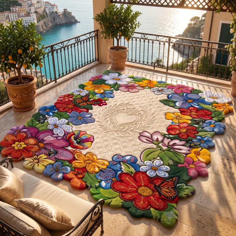 Floral Hand Tufted Rug, Colorful Flower Garden Design, Botanical Area ...