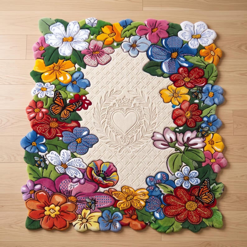 Floral Hand Tufted Rug, Colorful Flower Garden Design, Botanical Area ...