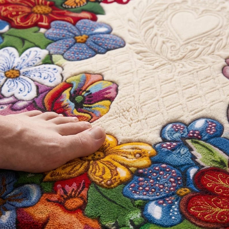 Floral Hand Tufted Rug, Colorful Flower Garden Design, Botanical Area ...