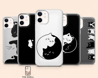 Cover per telefono con gattino nero e gatto bianco Yin e Yang per iPhone 17Pro, 16, 15, 14, 13, 12, Samsung S26, S25, S24, S23Fe, A16, A56, Pixel10, 9Pro