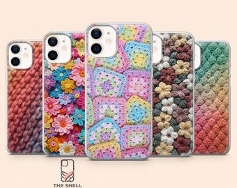 Cover per telefono all'uncinetto con motivo floreale in filato per iPhone 17 Pro, 16, 15, 14, 13, 12, Samsung S26, S25, S24, S23Fe, A16, A56, Pixel 10, 9 Pro