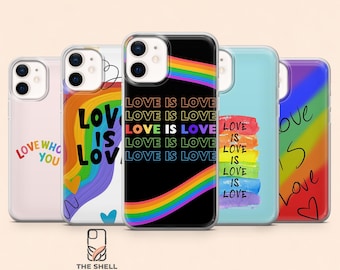 Pride Phone Case Love Is Love Rainbow LGBTQ Cover for iPhone 17Pro, 16, 15, 14, 13, 12, Samsung S26, S25, S24, S23Fe, A16, A56, Pixel10,9Pro