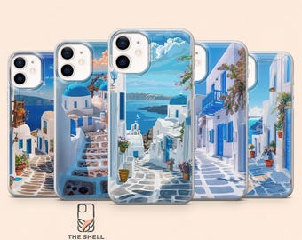 Custodia per telefono Santorini Grecia Mediterraneo Cover per iPhone 17Pro, 16, 15, 14, 13, 12, Samsung S26, S25, S24, S23Fe, A16, A56, Pixel 10, 9 Pro
