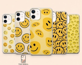 Cover per telefono con faccina sorridente e emoji per iPhone 17Pro, 16, 15, 14, 13, 12, Samsung S26, S25, S24, S23Fe, A16, A56, Pixel 10, 9Pro