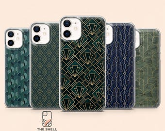 Cover Deco Art per telefono, stile Gatsby Vintage, compatibile con iPhone 17 Pro, 16, 15, 14, 13, 12, Samsung S26, S25, S24, S23Fe, S22, A16, A56, Pixel 10, 9 Pro.