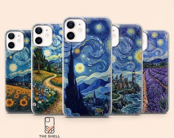 Cover per telefono con stampa "Notte stellata" di Van Gogh per iPhone 17 Pro, 16, 15, 14, 13, 12, Samsung S26, S25, S24, S23Fe, S22, A16, A56, Pixel 10, 9 Pro