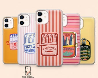 Cover per telefono con motivo sardine, stile retrò vintage, per iPhone 17Pro, 16, 15, 14, 13, 12, Samsung S26, S25, S24, S23Fe, S22, A16, A56, Pixel10, 9Pro