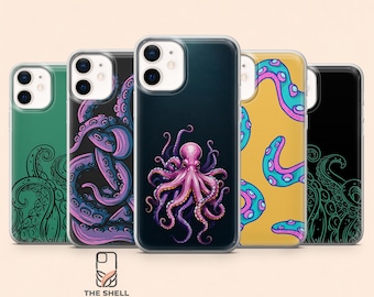 Cover per telefono con polpo e tentacoli oceanici per iPhone 17 Pro, 16, 15, 14, 13, 12, Samsung S26, S25, S24, S23Fe, S22, A16, A56, Pixel 10, 9 Pro
